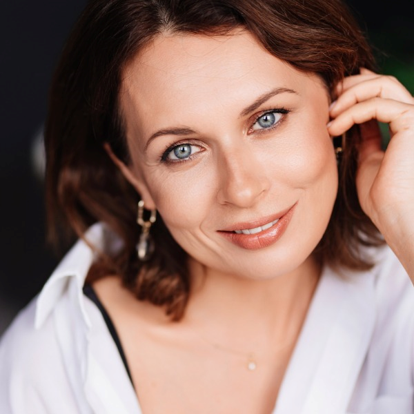 portrait of beautiful mature woman with blue eyes